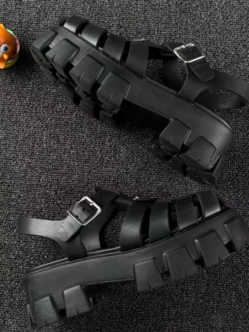 Prada Rubber Triangle Logo Lug-Sole Sandals